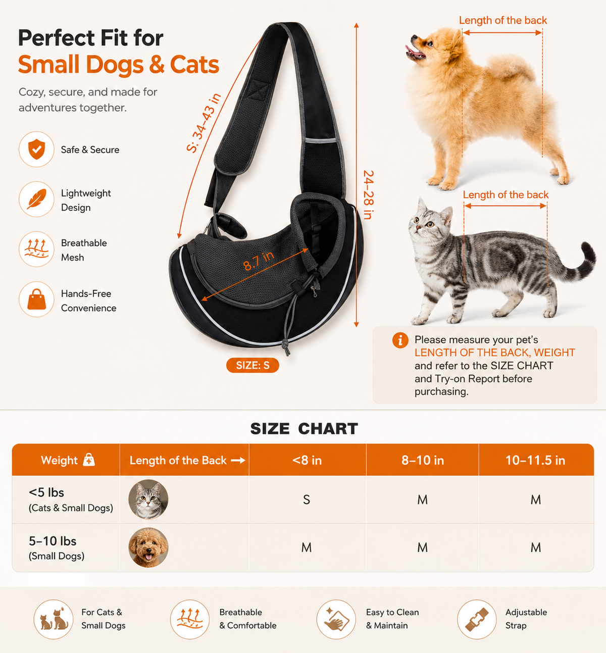 Hands-Free Crossbody Pet Carrier for Cats & Small Dogs